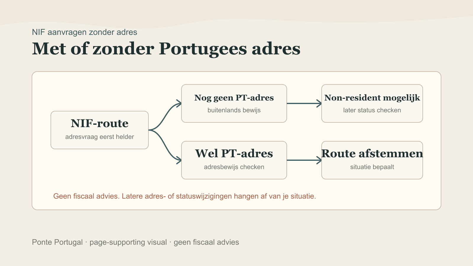 Decision tree showing how a NIF application can differ with or without a Portuguese address.