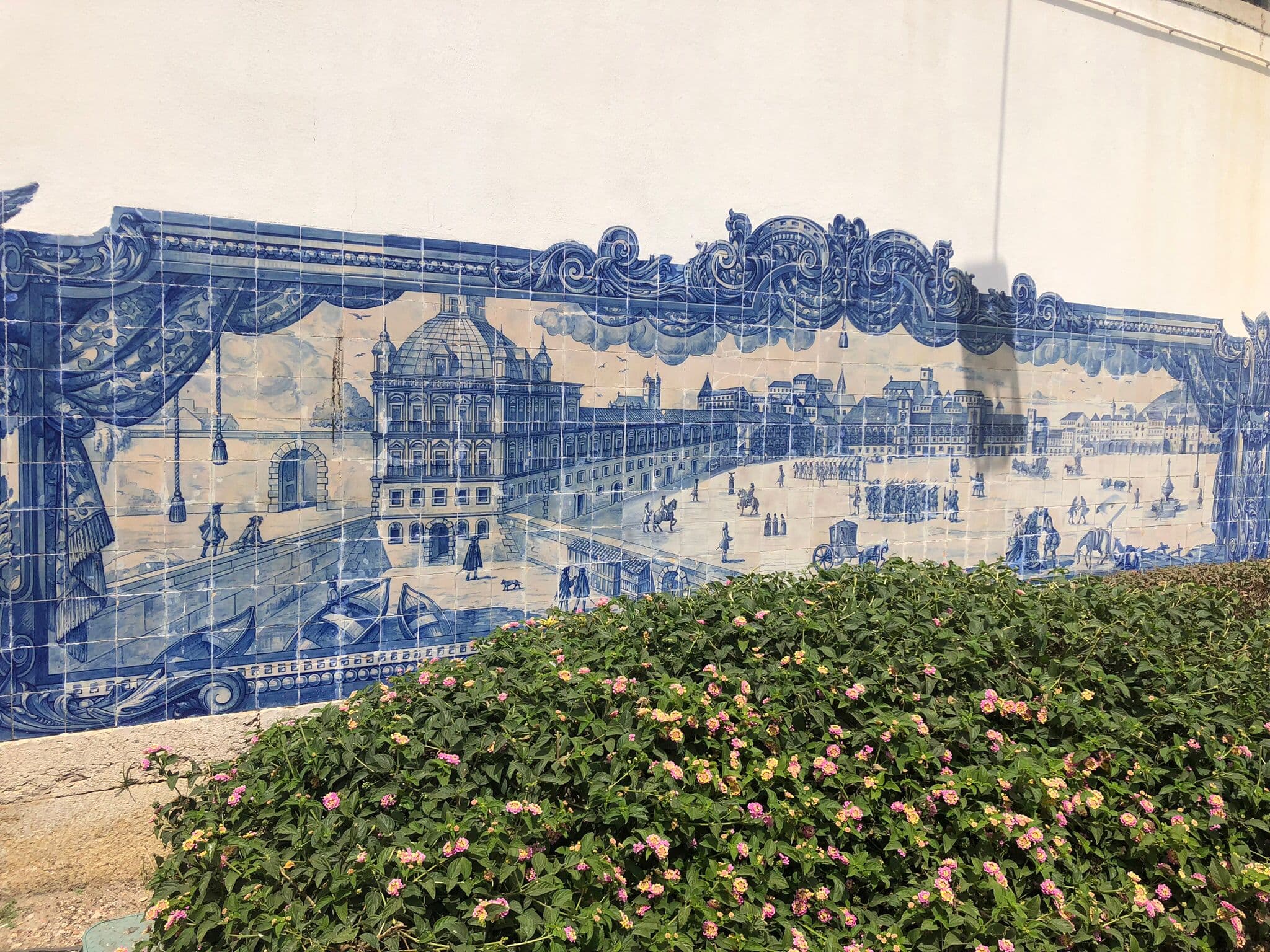 Blue and white azulejo mural in Lisbon